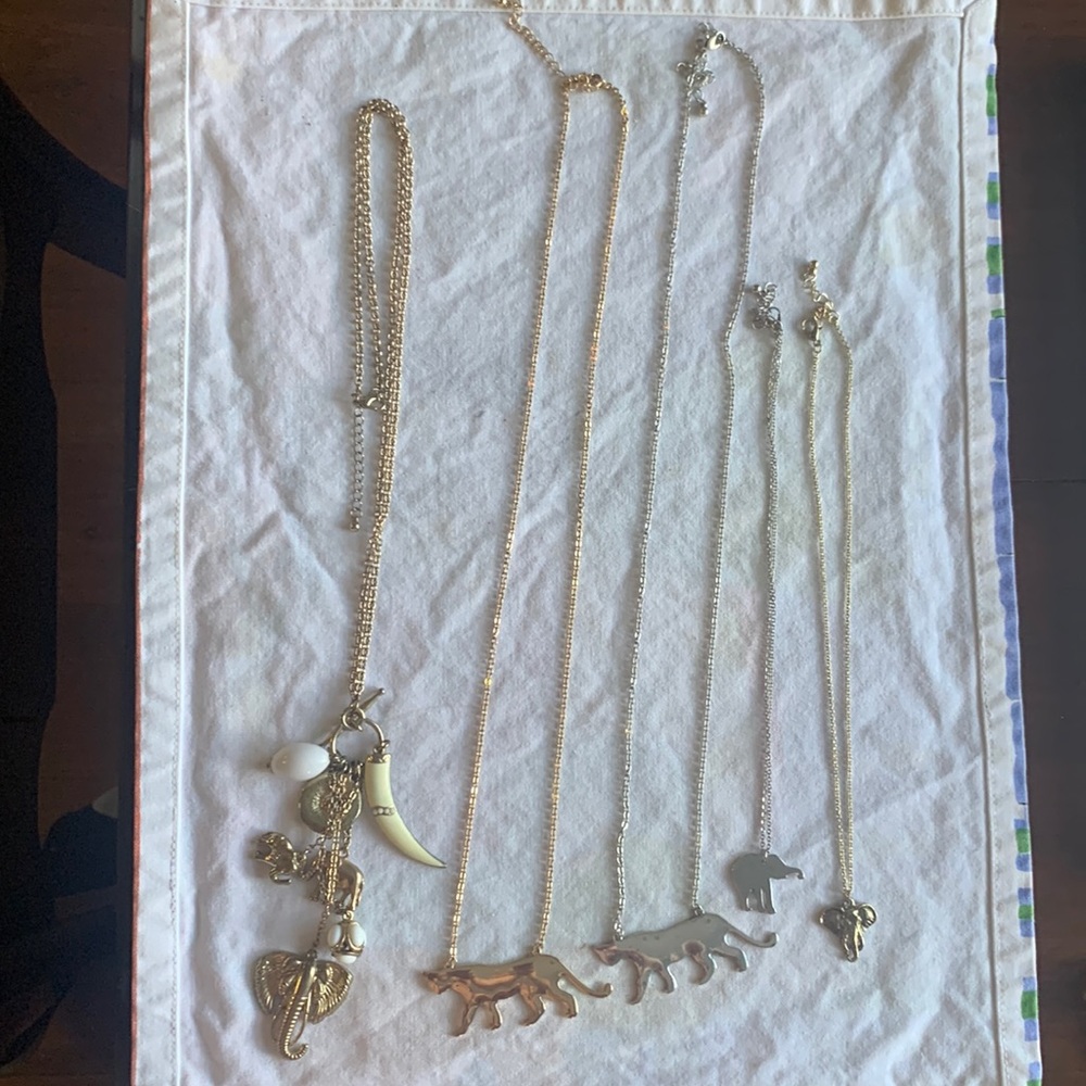 5 Necklace Lot, Elephants and Cats